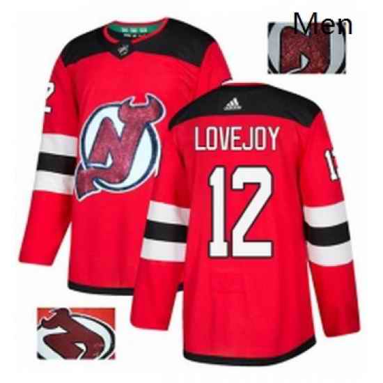 Mens Adidas New Jersey Devils 12 Ben Lovejoy Authentic Red Fashion Gold NHL Jersey